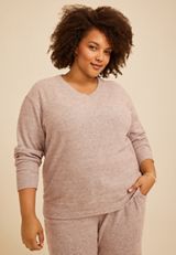 Plus Size Cozy Stripe Waffle Knit V Neck Top, C1229, small