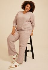 Plus Size Cozy Stripe Waffle Knit V Neck Top, C1229, small