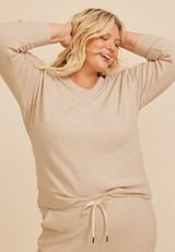 Plus Size Cozy Stripe Waffle Knit V Neck Top, AMPHORA, small