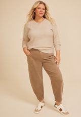 Plus Size Cozy Stripe Waffle Knit V Neck Top, AMPHORA, small