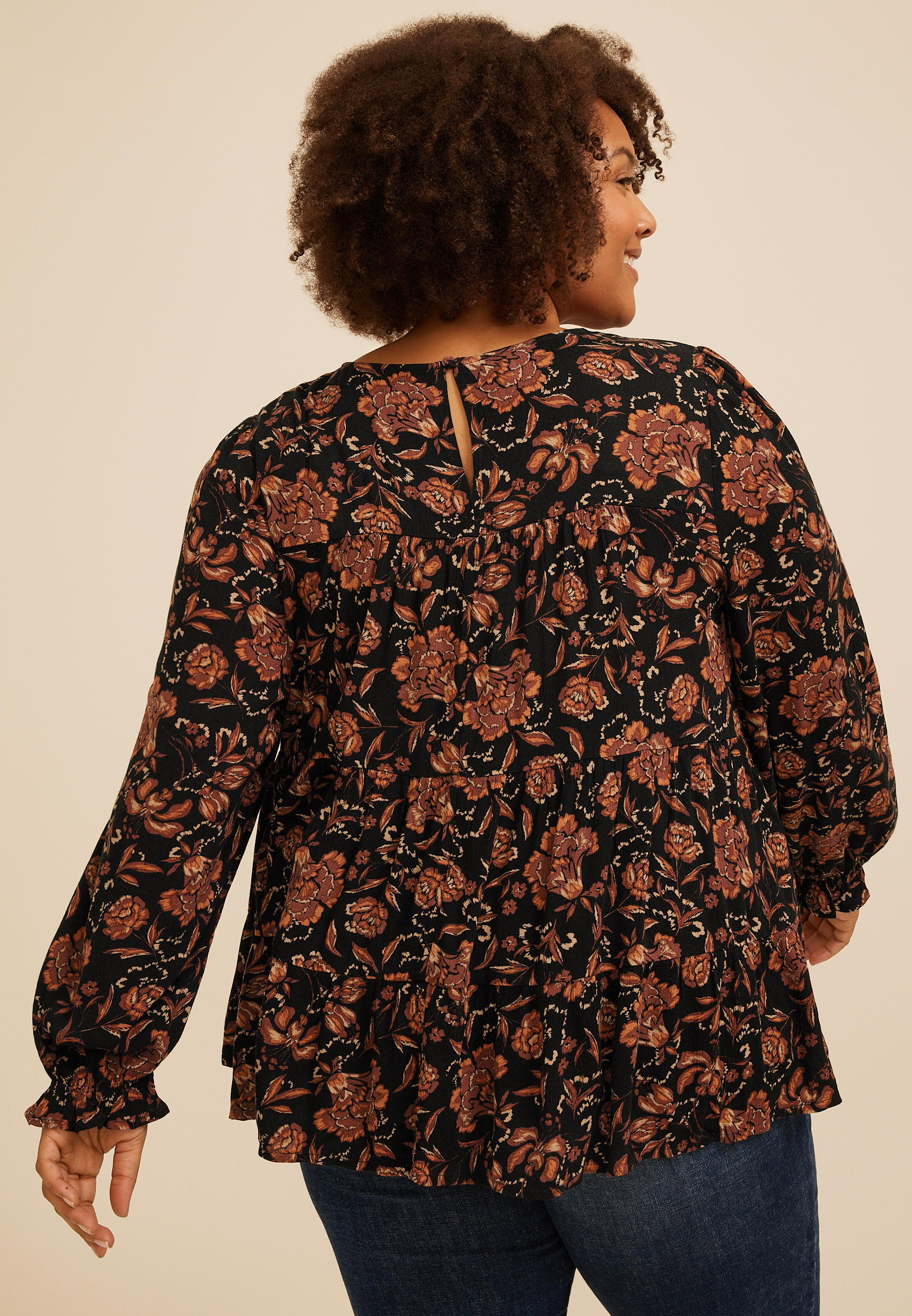 Plus Size Floral Tiered Peasant Sleeve Blouse, C1756, large