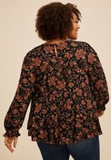 Plus Size Floral Tiered Peasant Sleeve Blouse, C1756, small