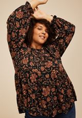 Plus Size Floral Tiered Peasant Sleeve Blouse, C1756, small