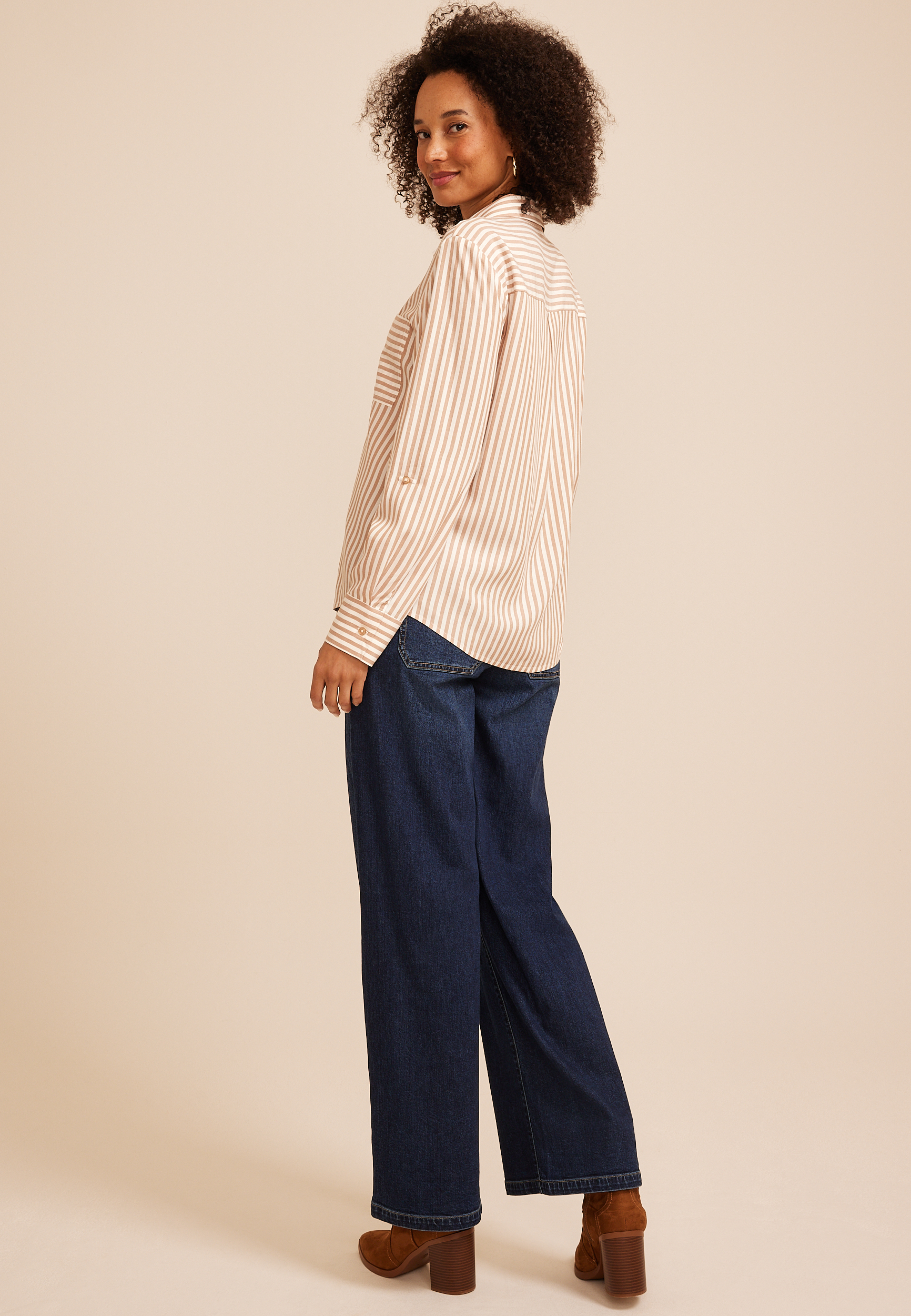 Striped Button Down Shirt, C5899, large