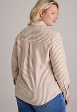 Plus Size Striped Button Down Shirt, C5899, small