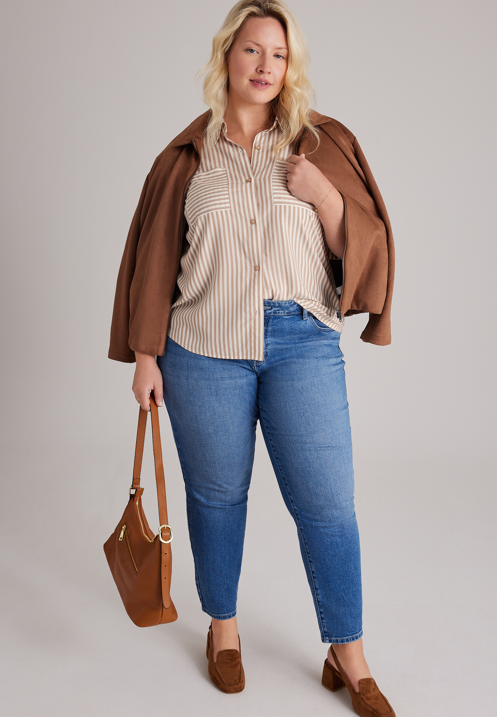 Plus Size Striped Button Down Shirt, C5899, large