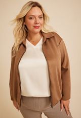 Plus Size Faux Suede Bubble Hem Jacket, C210, small