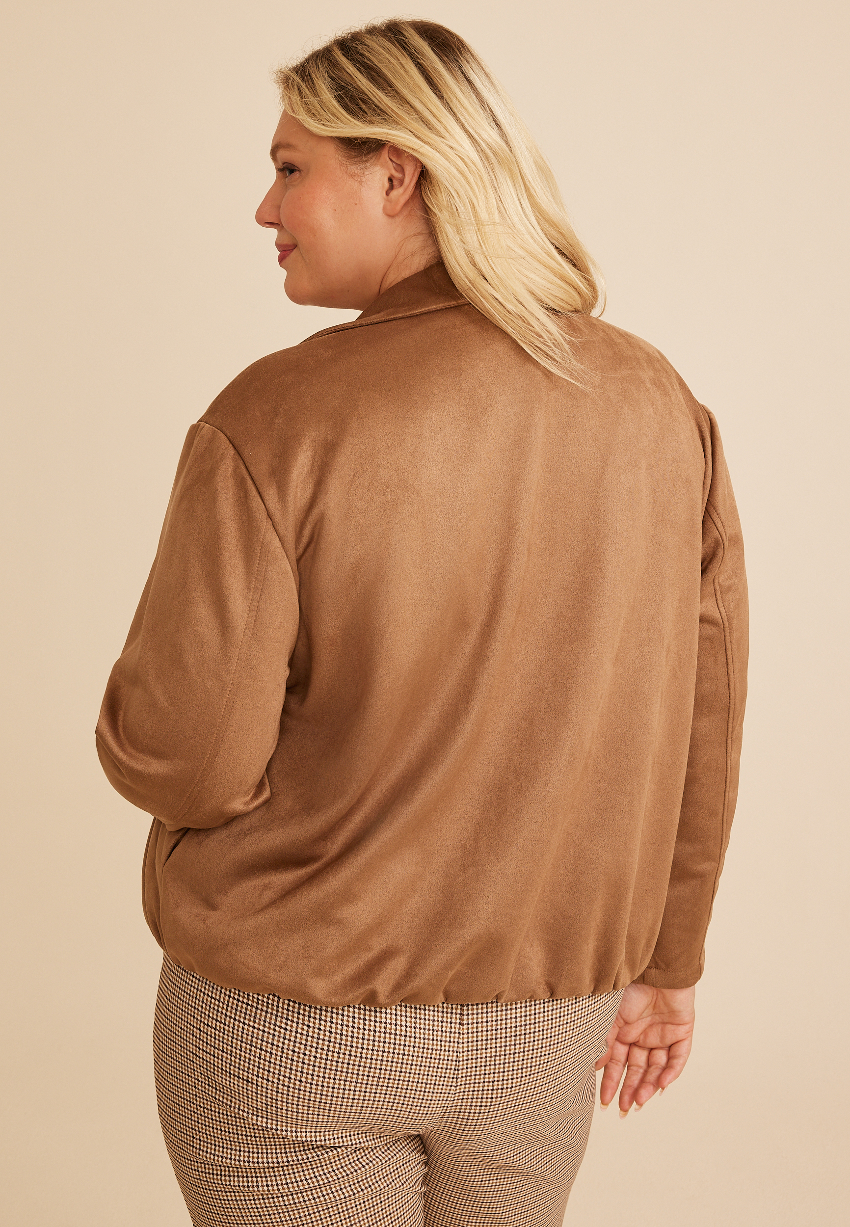 Plus Size Faux Suede Bubble Hem Jacket, C210, large