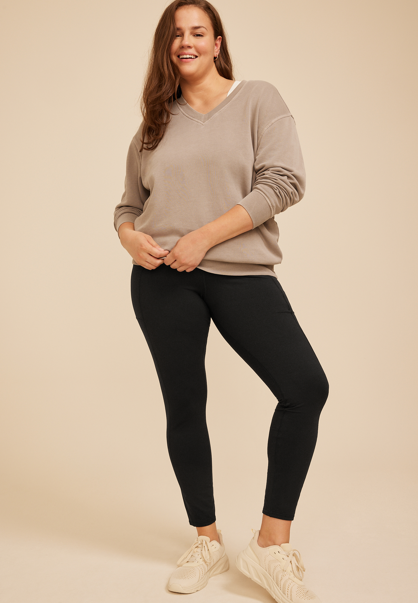 Plus Size High Rise Brushed Pocket Leggings, C106, large