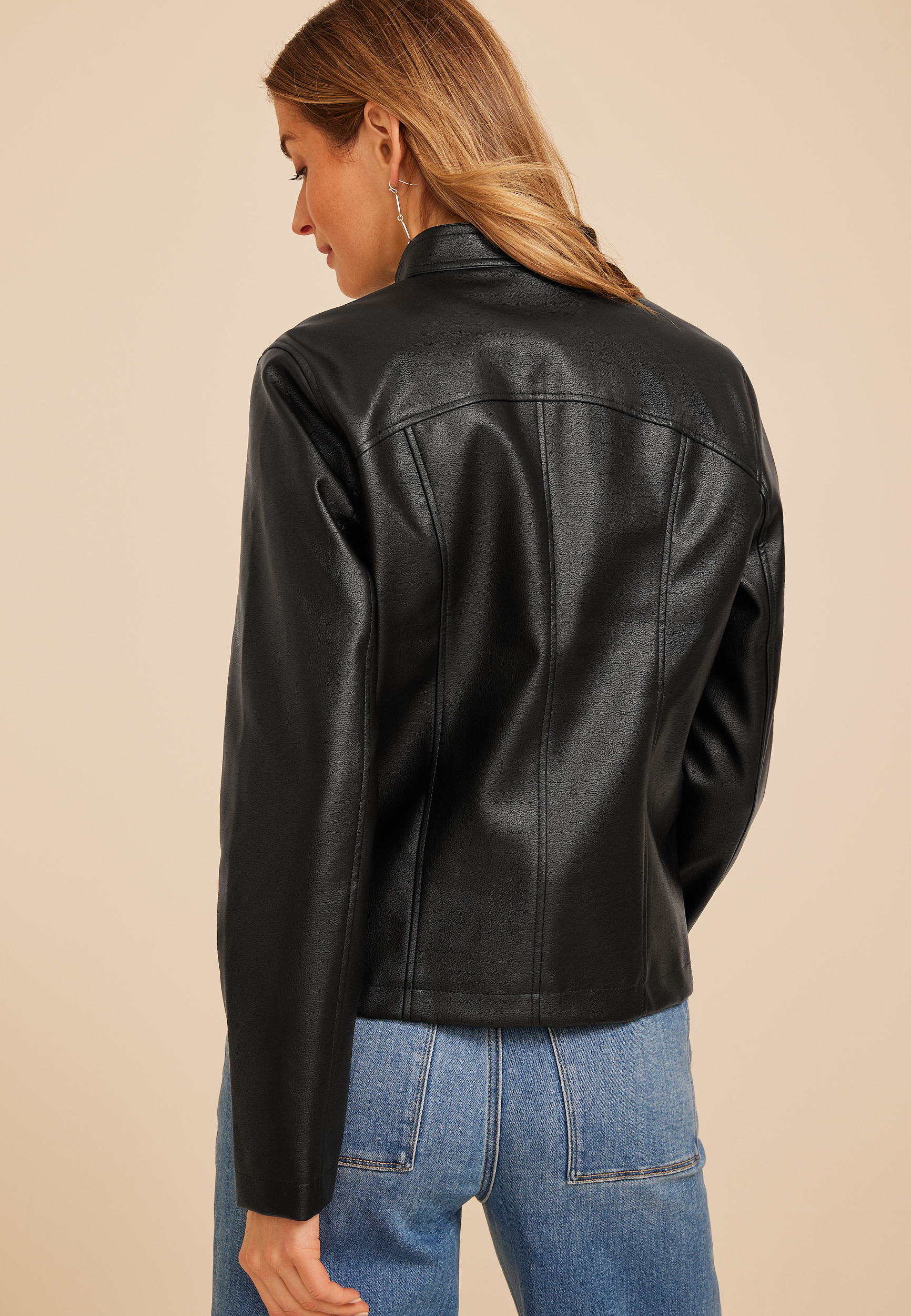 Faux Leather Biker Jacket, C106, large