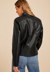 Faux Leather Biker Jacket, C106, small