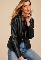 Faux Leather Biker Jacket, C106, small