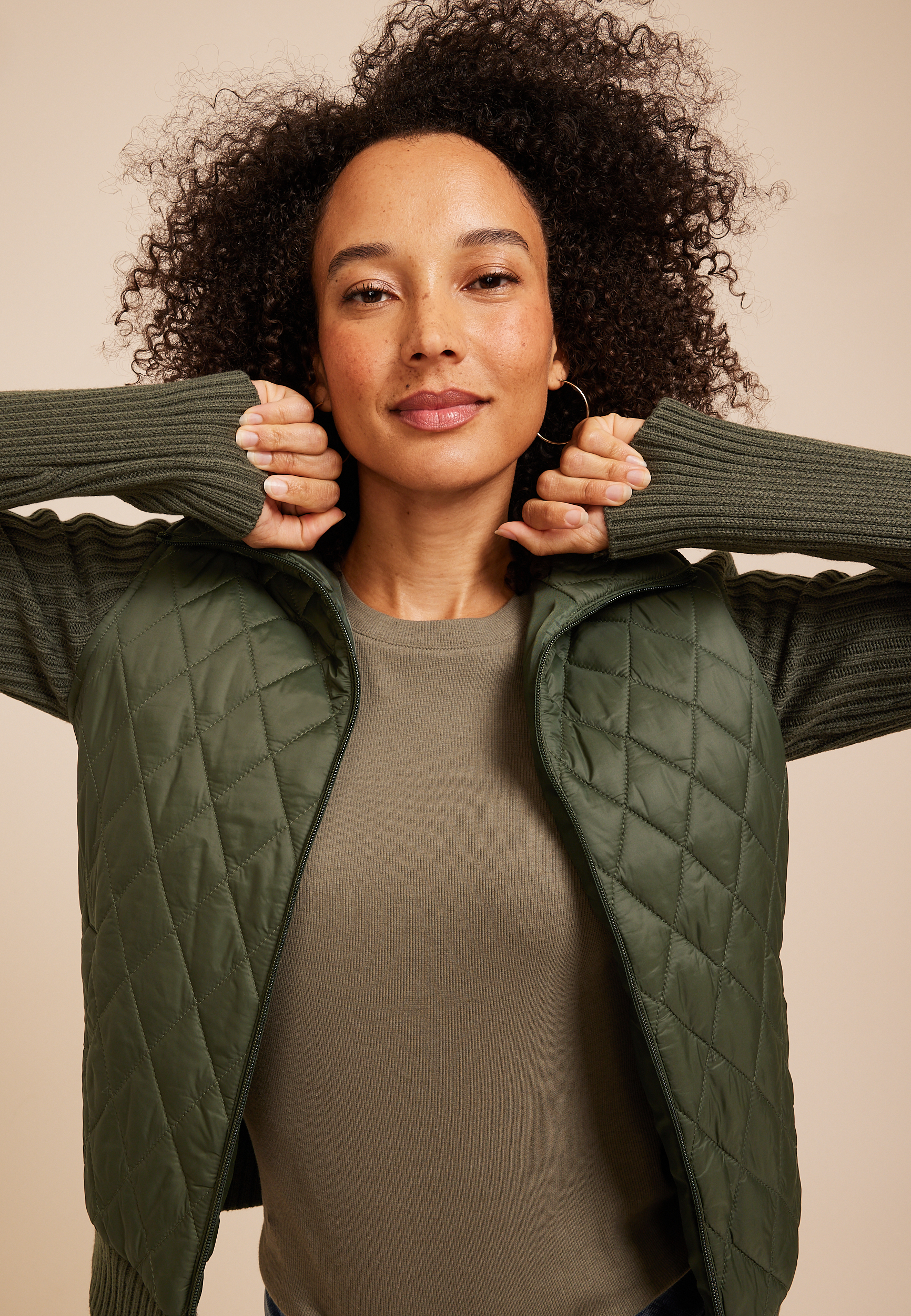 Sweater Sleeve Quilted Jacket, C186, large