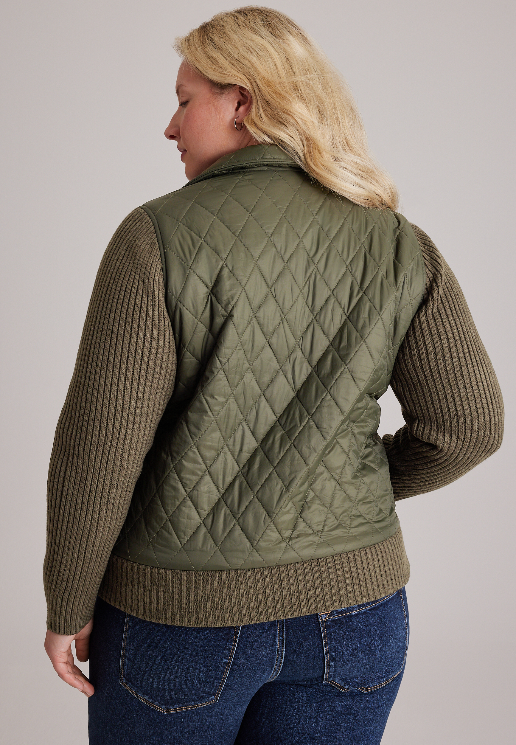 Plus Size Sweater Sleeve Quilted Jacket, C186, large
