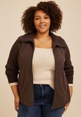 Plus Size Sweater Sleeve Jacket, COFFEE BEAN, small