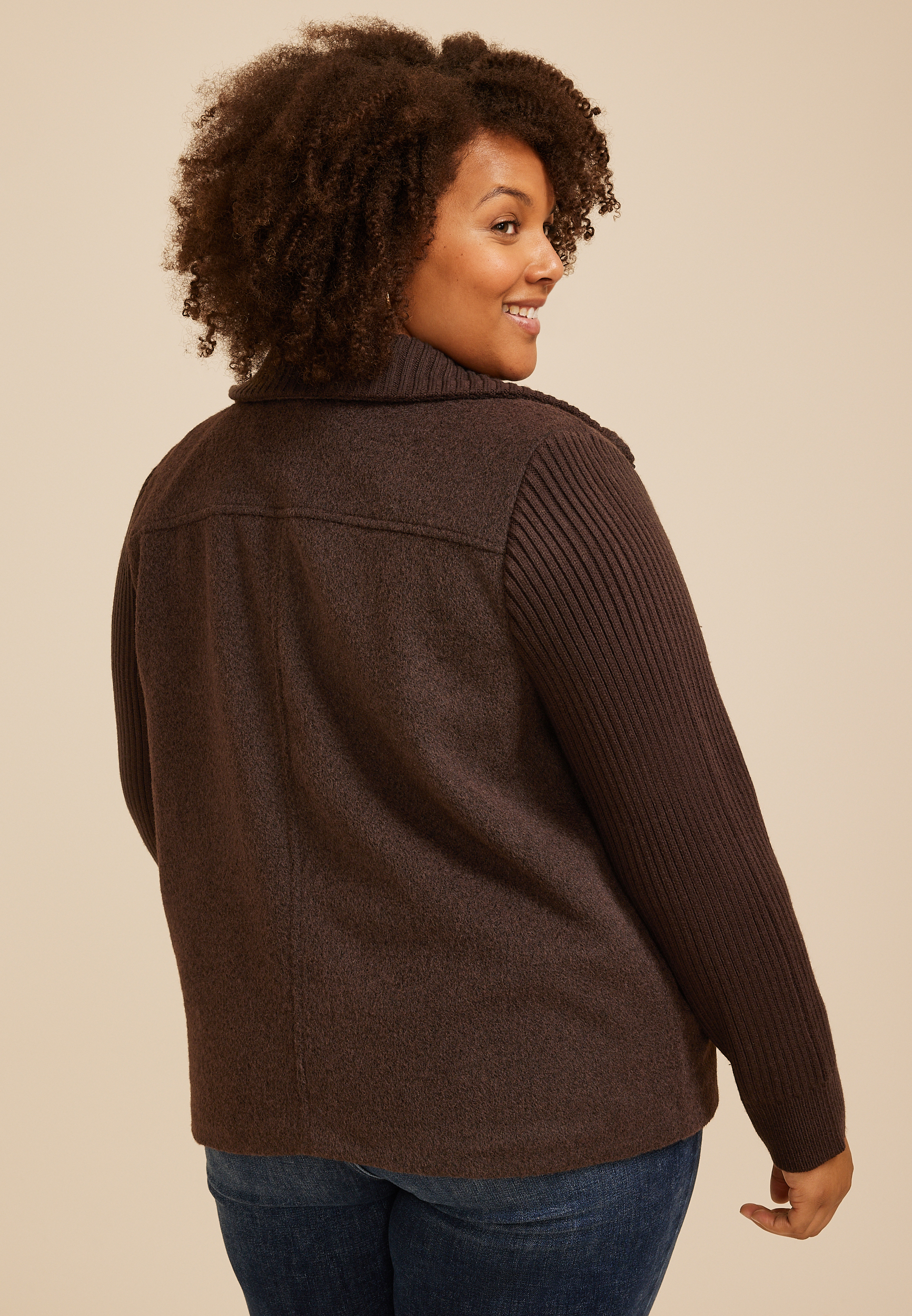 Plus Size Sweater Sleeve Jacket, COFFEE BEAN, large
