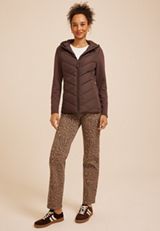 Hooded Knit Sleeve Puffer Jacket, COFFEE BEAN, small