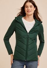Hooded Knit Sleeve Puffer Jacket, C7147, small