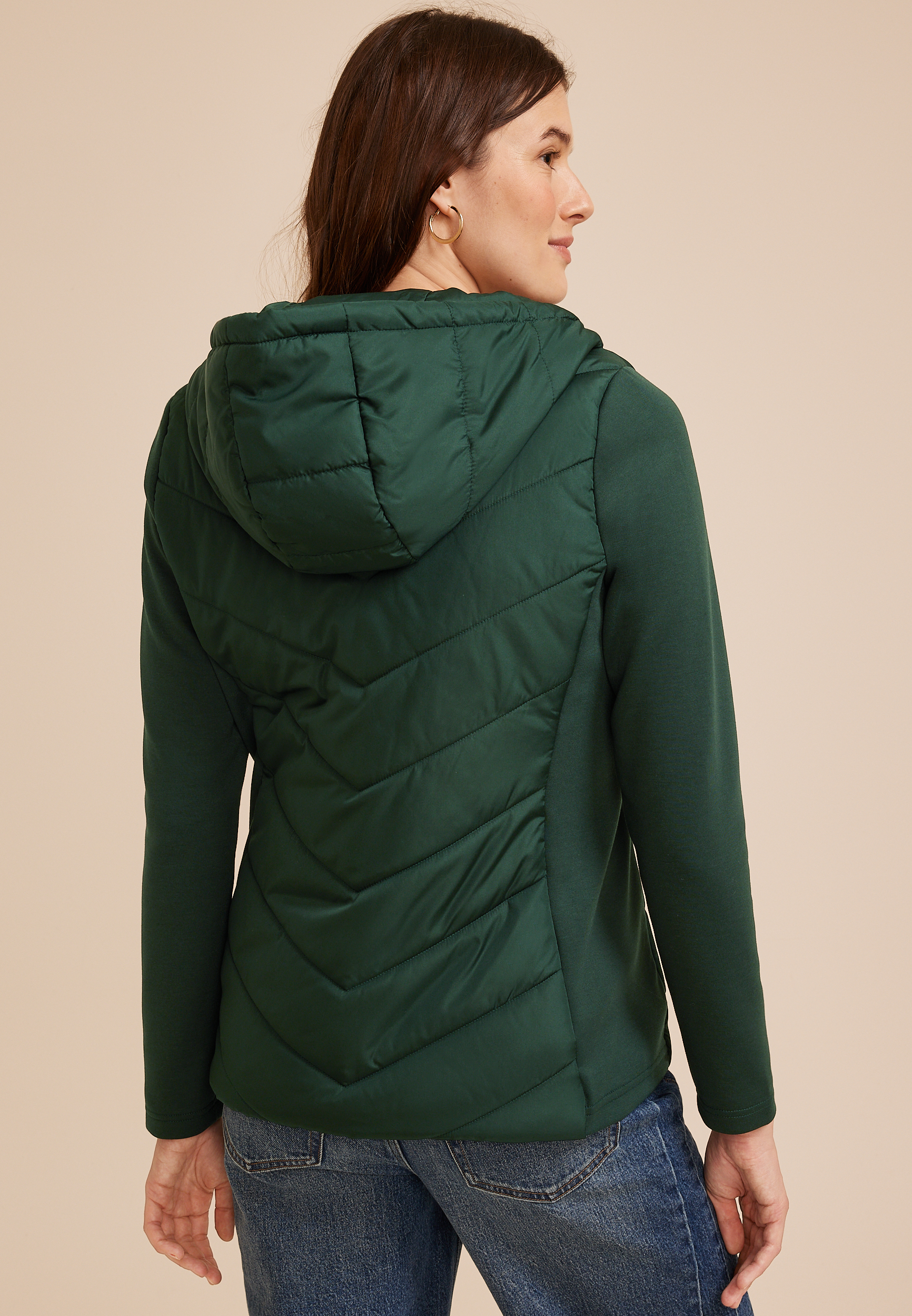 Hooded Knit Sleeve Puffer Jacket, C7147, large