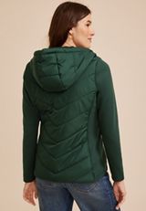 Hooded Knit Sleeve Puffer Jacket, C7147, small