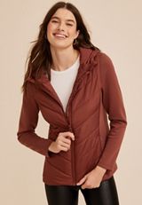 Hooded Knit Sleeve Puffer Jacket, C8065, small