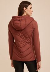 Hooded Knit Sleeve Puffer Jacket, C8065, small