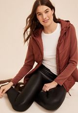 Hooded Knit Sleeve Puffer Jacket, C8065, small