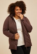 Plus Size Hooded Knit Sleeve Puffer Jacket, COFFEE BEAN, small