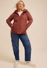 Plus Size Hooded Knit Sleeve Puffer Jacket, C8065, small