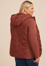 Plus Size Hooded Knit Sleeve Puffer Jacket, C8065, small