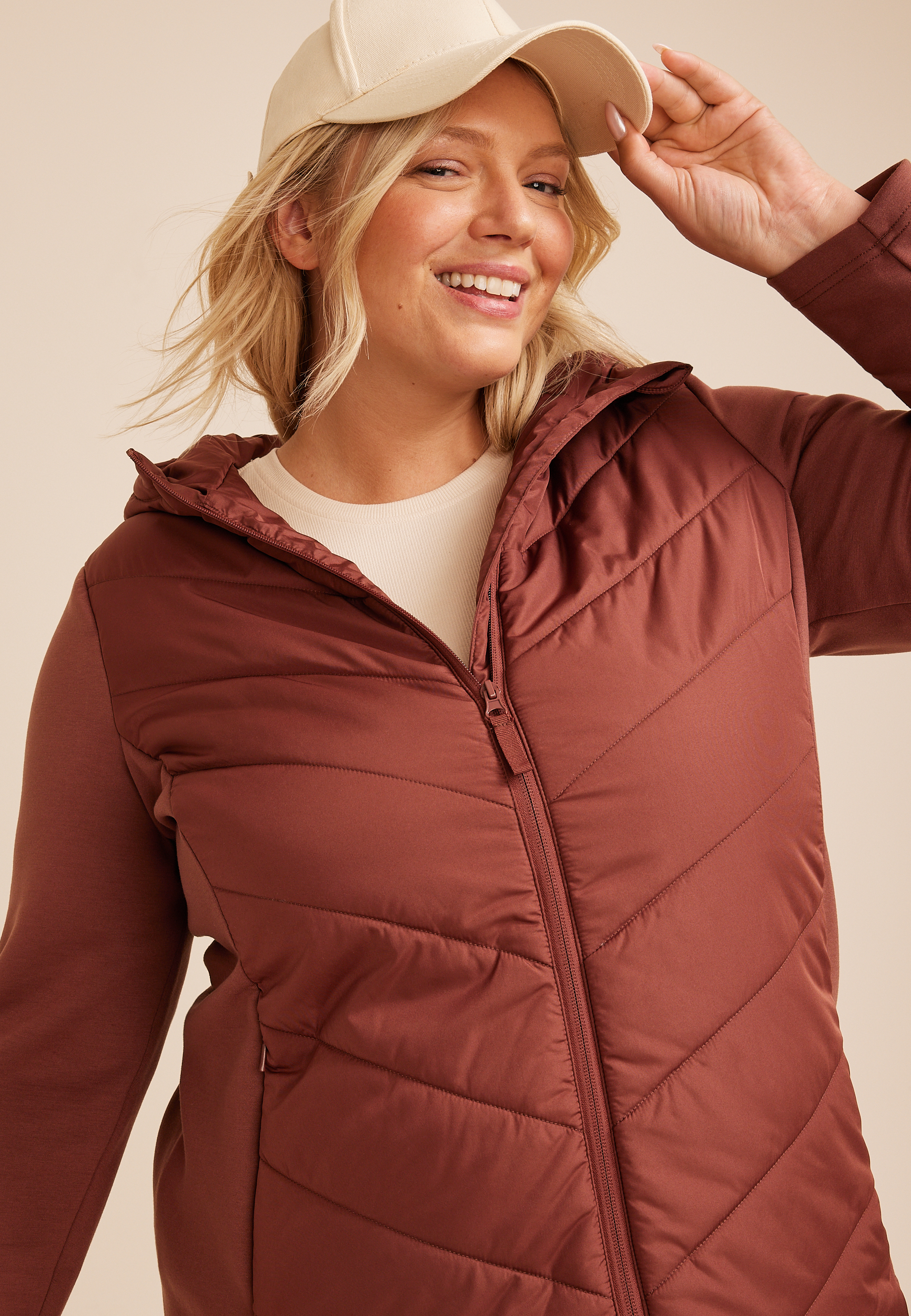 Plus Size Hooded Knit Sleeve Puffer Jacket, C8065, large