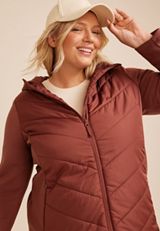 Plus Size Hooded Knit Sleeve Puffer Jacket, C8065, small