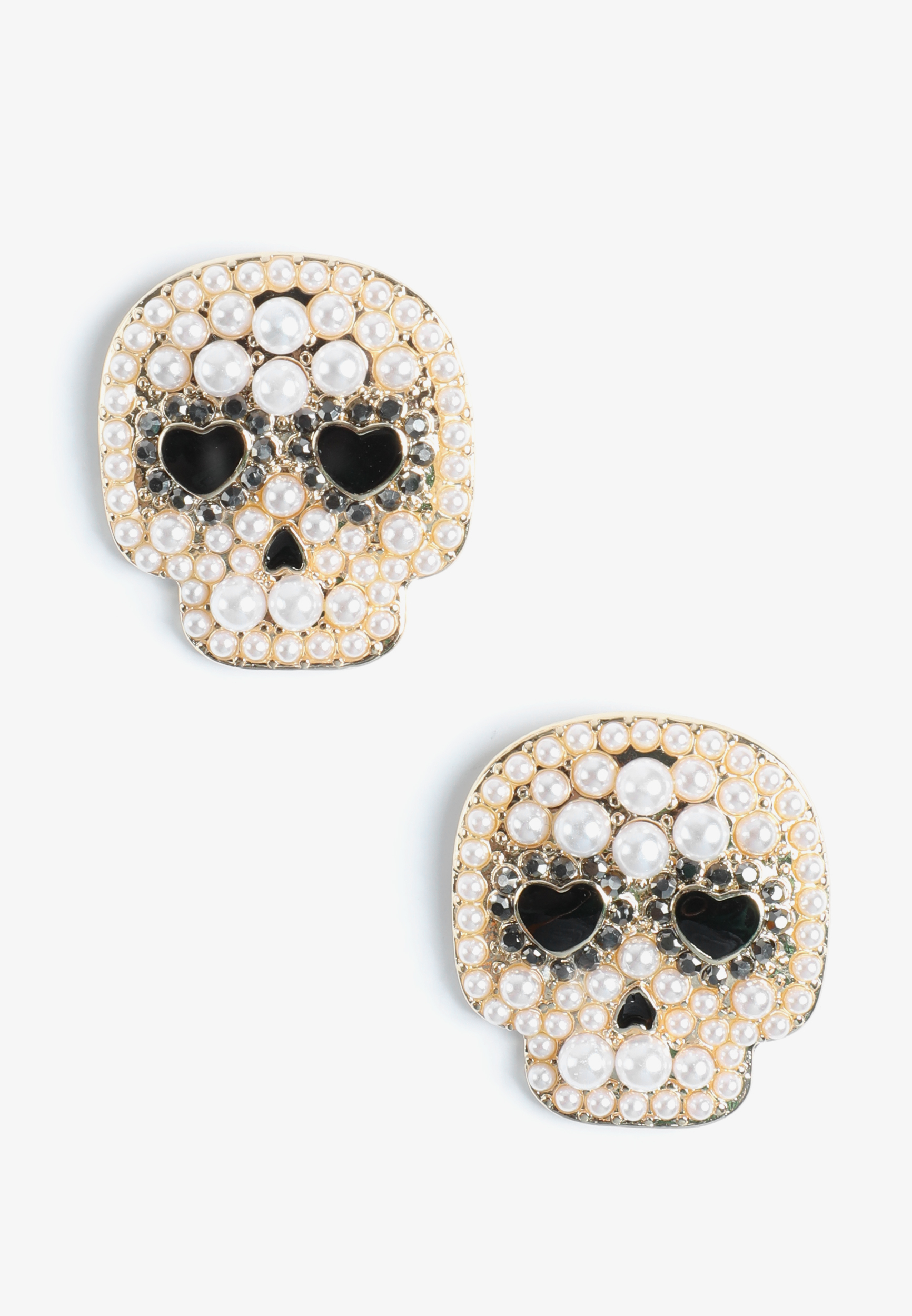 Pearl Embellished Skull Stud Earrings