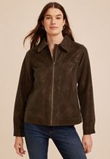 Faux Suede Zip Front Jacket, C115, small