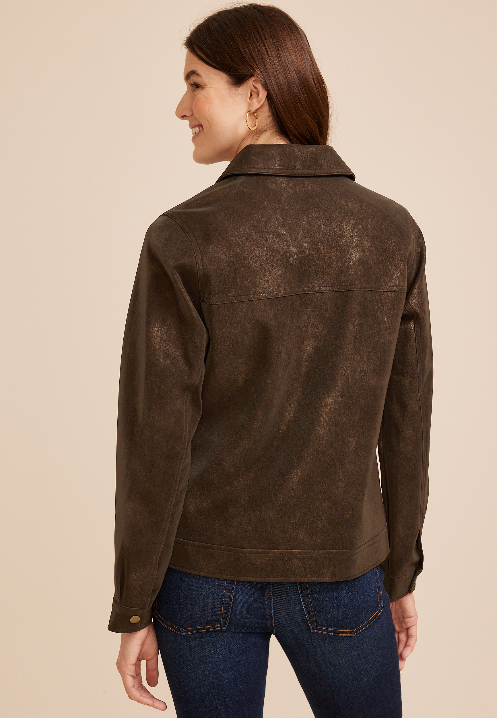Faux Suede Zip Front Jacket, C115, large