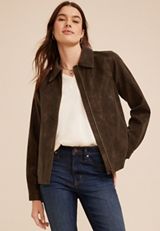Faux Suede Zip Front Jacket, C115, small