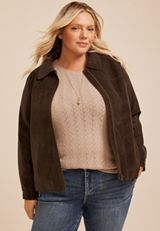 Plus Size Faux Suede Zip Front Jacket, C115, small