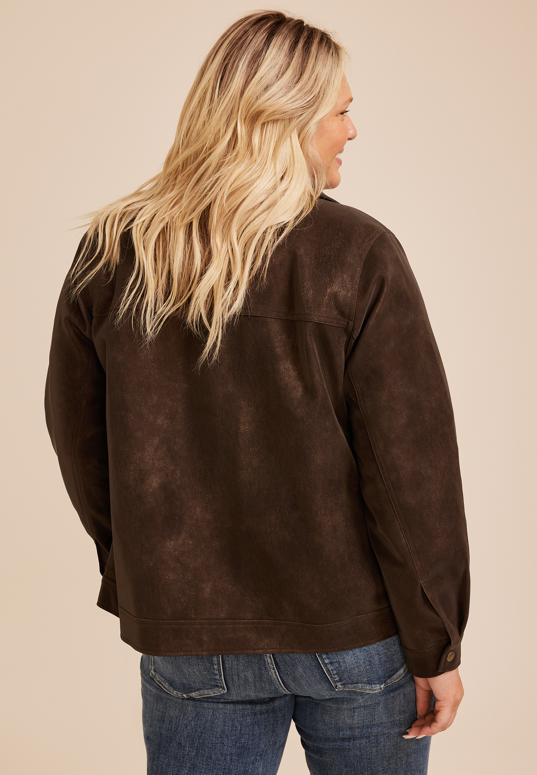 Plus Size Faux Suede Zip Front Jacket, C115, large
