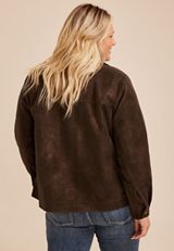 Plus Size Faux Suede Zip Front Jacket, C115, small