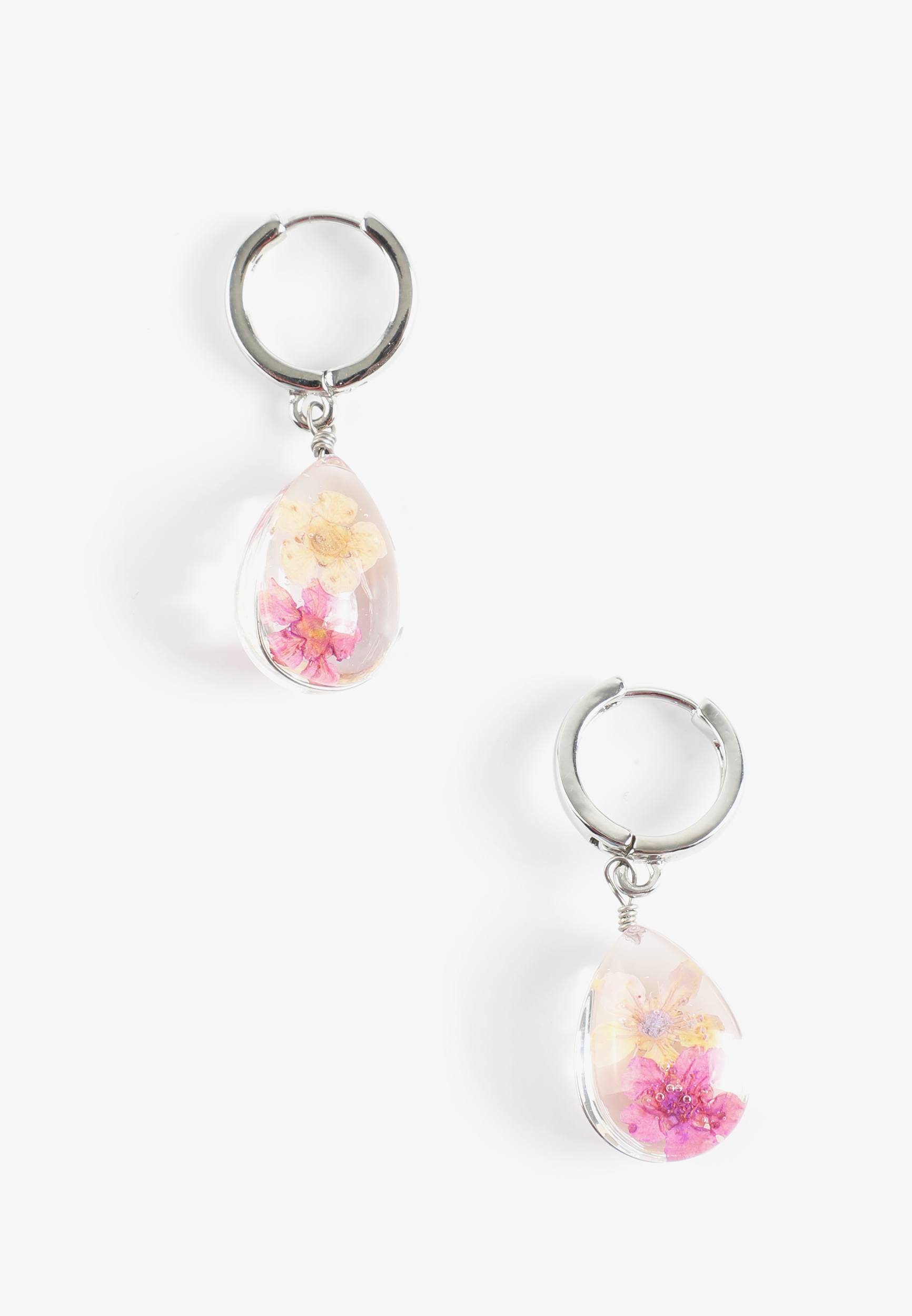 Silver Pressed Floral Teardrop Earrings