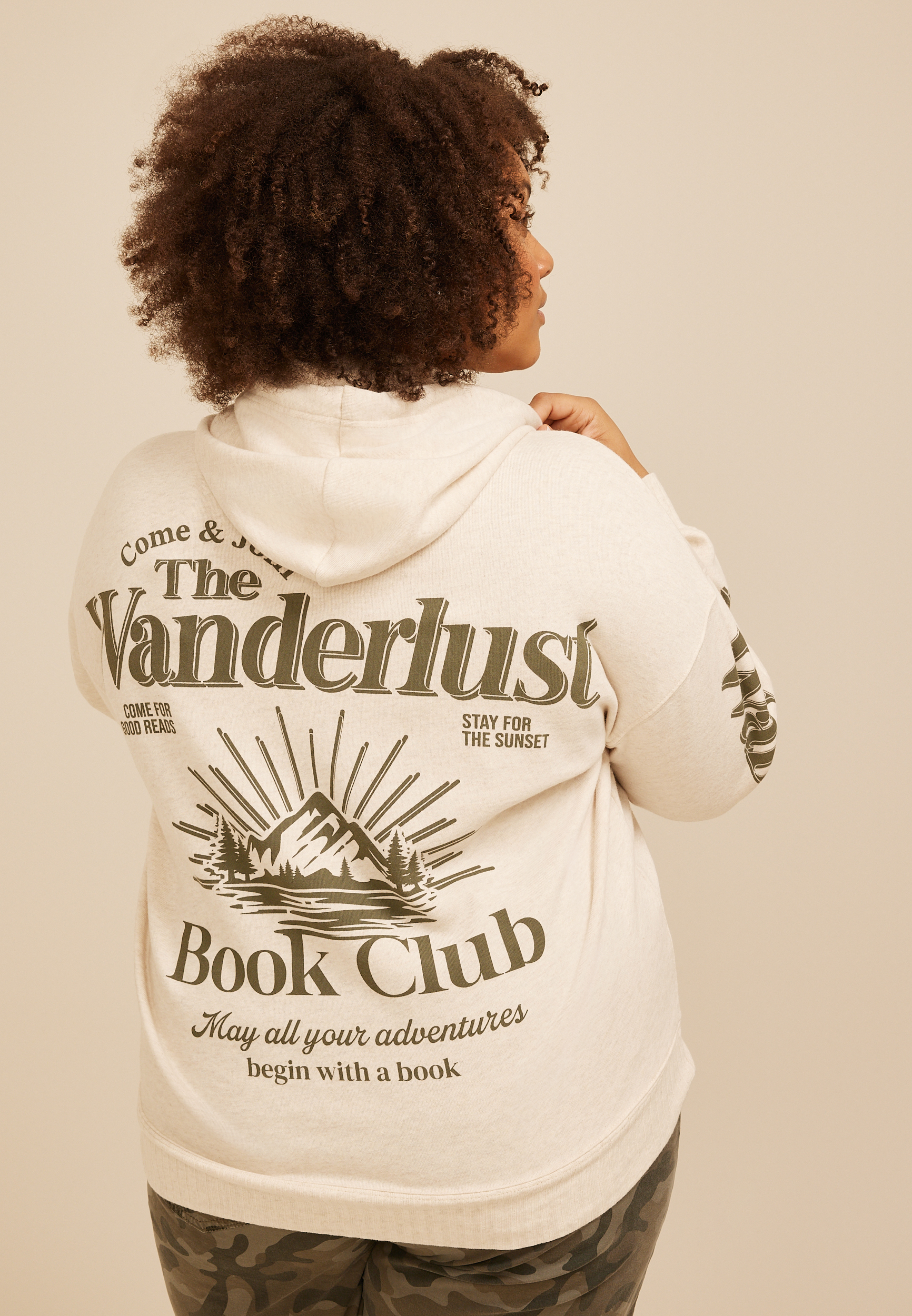 Plus Size Wanderlust Book Club Hoodie, C3363, large