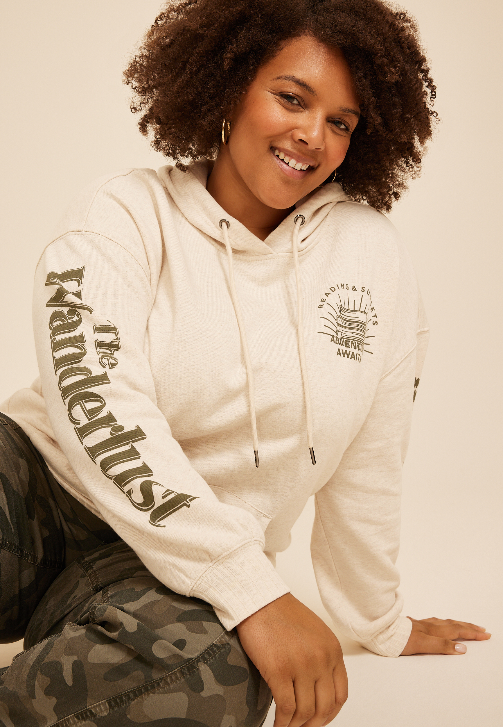 Plus Size Wanderlust Book Club Hoodie, C3363, large