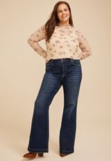 Plus Size Risen Jeans® Mid Rise Tummy Control Panel Trouser Hem Flare Jean, C258, small