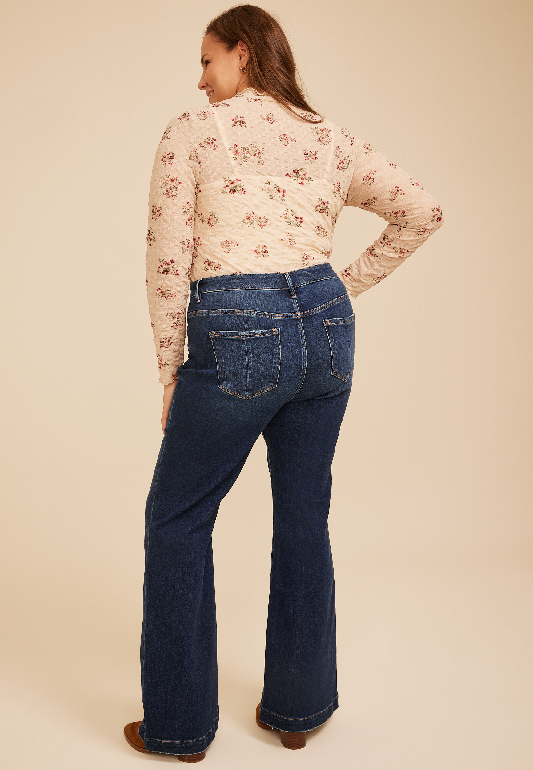 Plus Size Risen Jeans® Mid Rise Tummy Control Panel Trouser Hem Flare Jean, C258, large