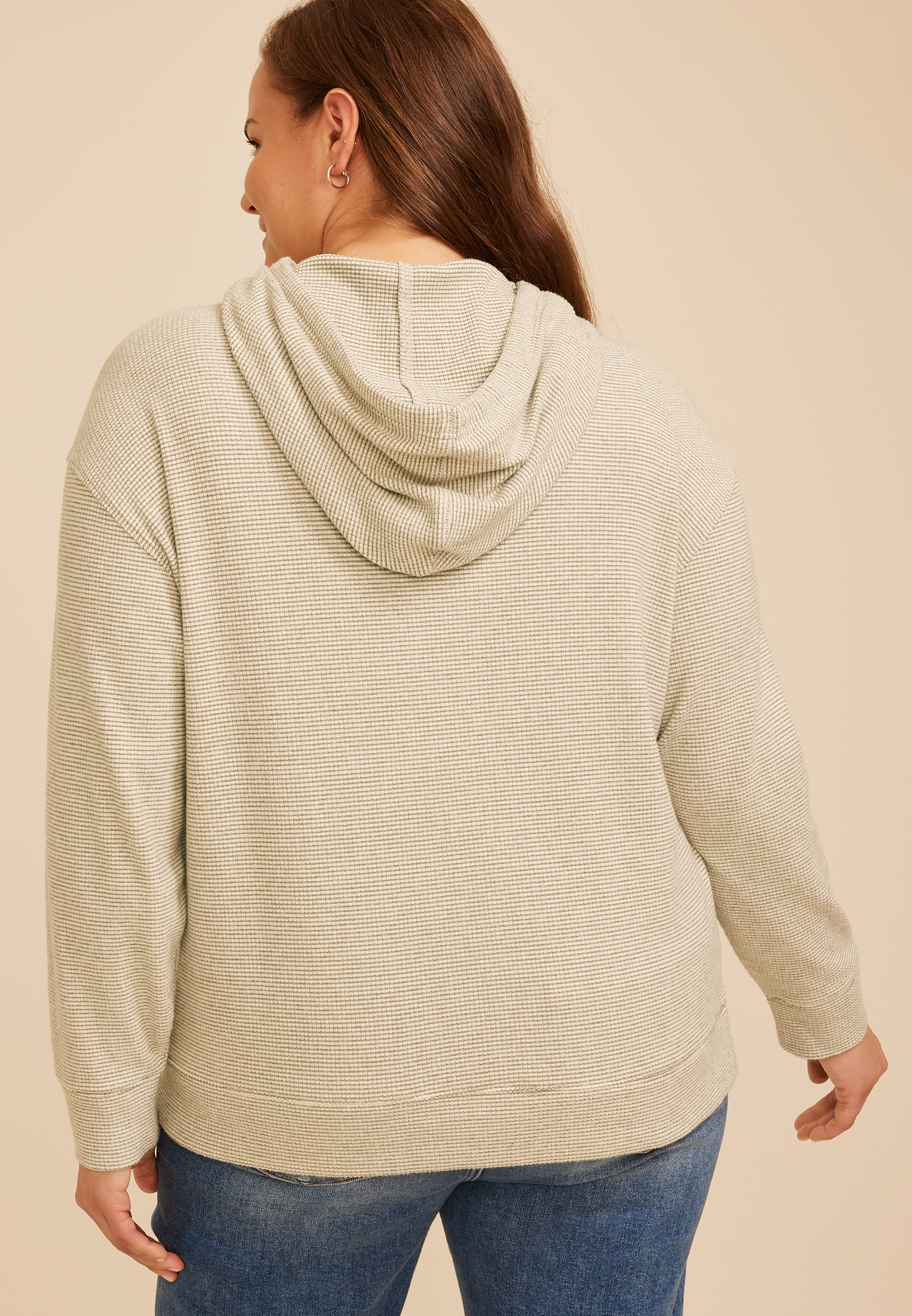Plus Size Cozy Textured Waffle Hoodie, C9161, large