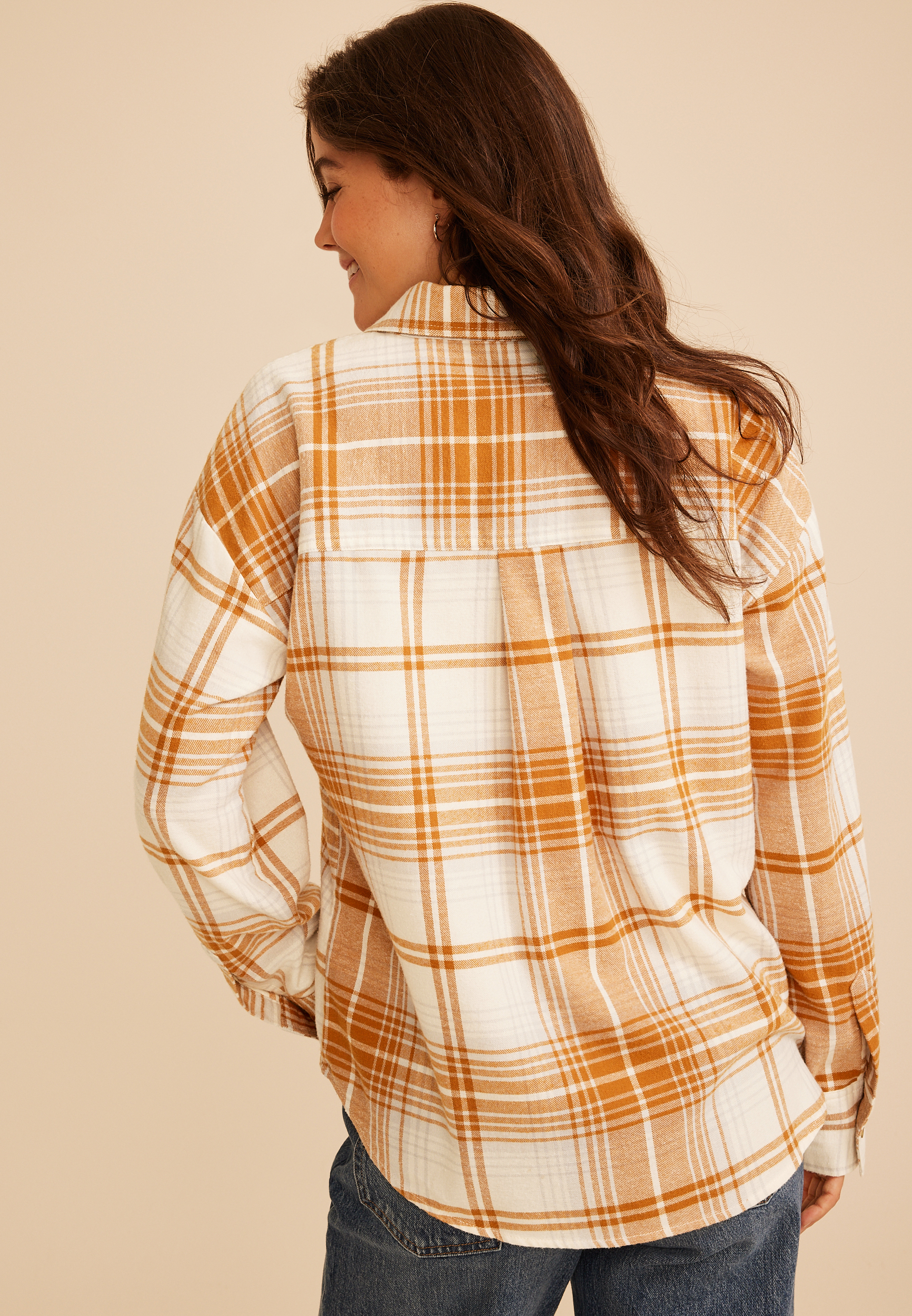 Plaid Button Down Flannel Shirt, C216, large