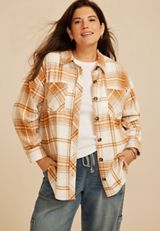 Plus Size Plaid Button Down Flannel Shirt, C216, small