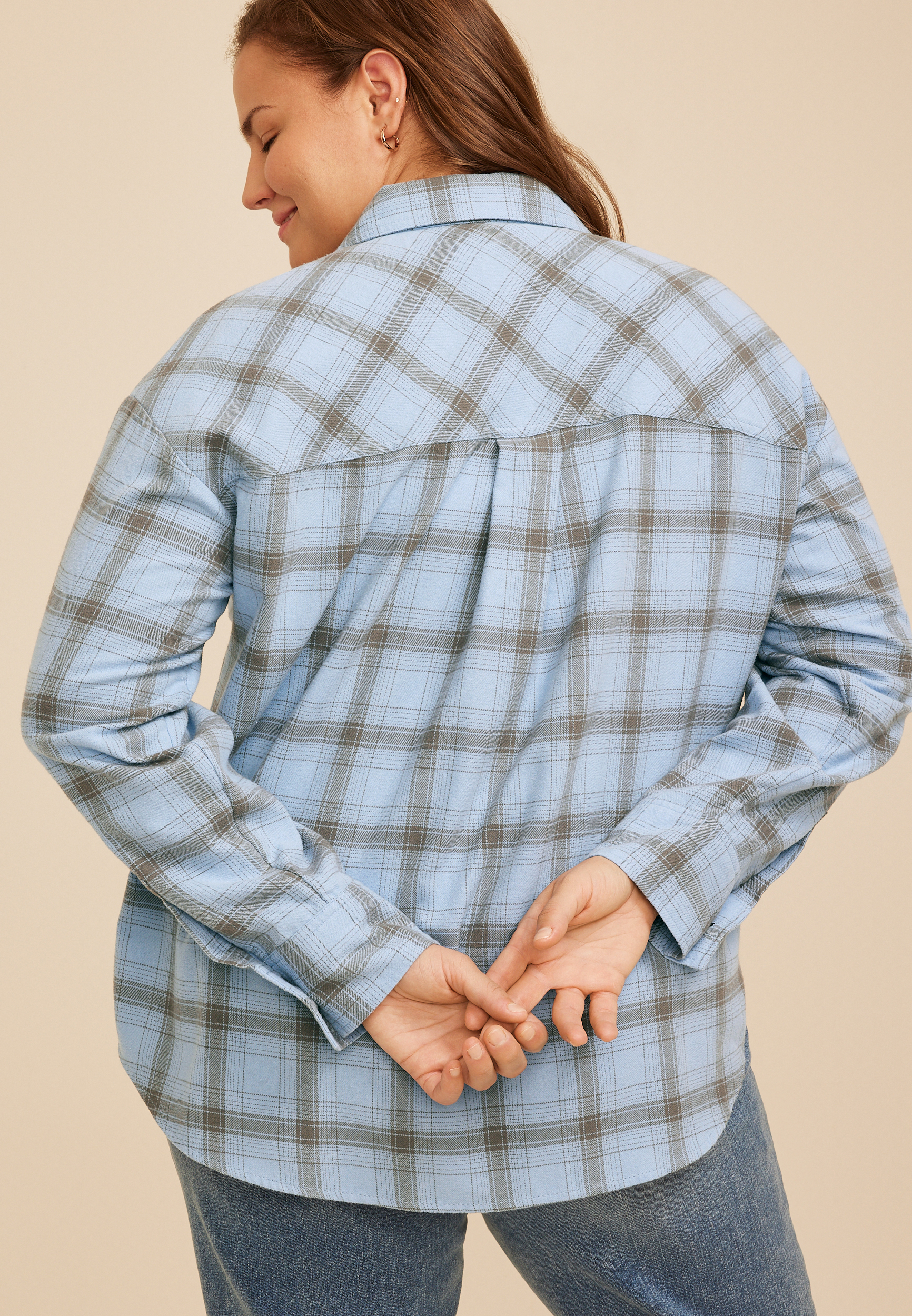 Plus Size Plaid Button Down Flannel Shirt, C1091, large