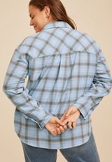 Plus Size Plaid Button Down Flannel Shirt, C1091, small