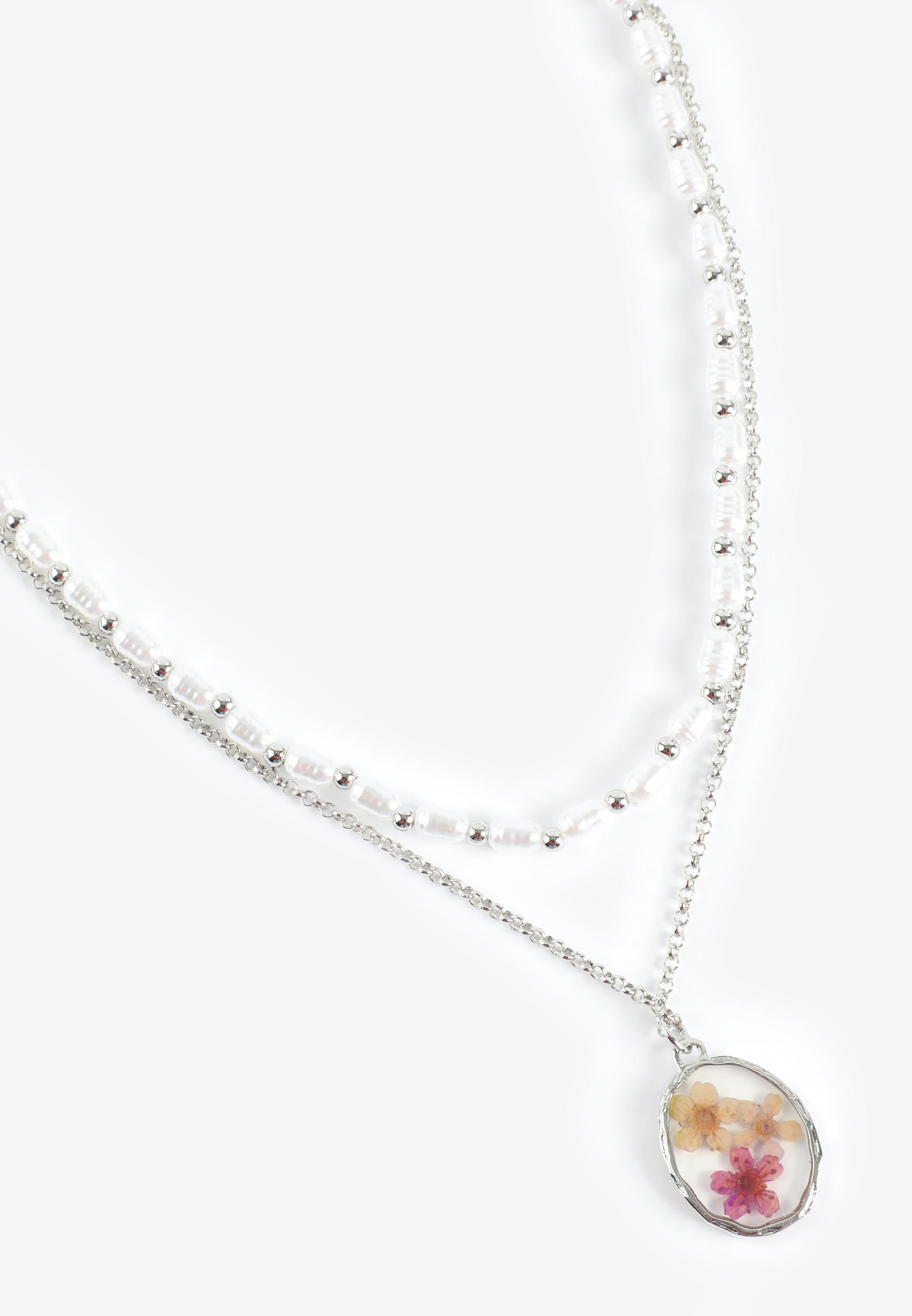 Silver Pressed Floral Layered Necklace
